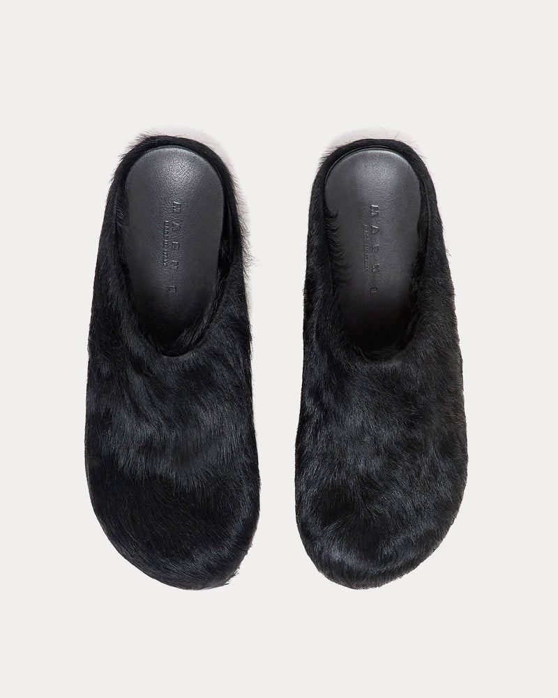 Marni Fussbett Longhair Calfskin Black Sabot Mules - 2