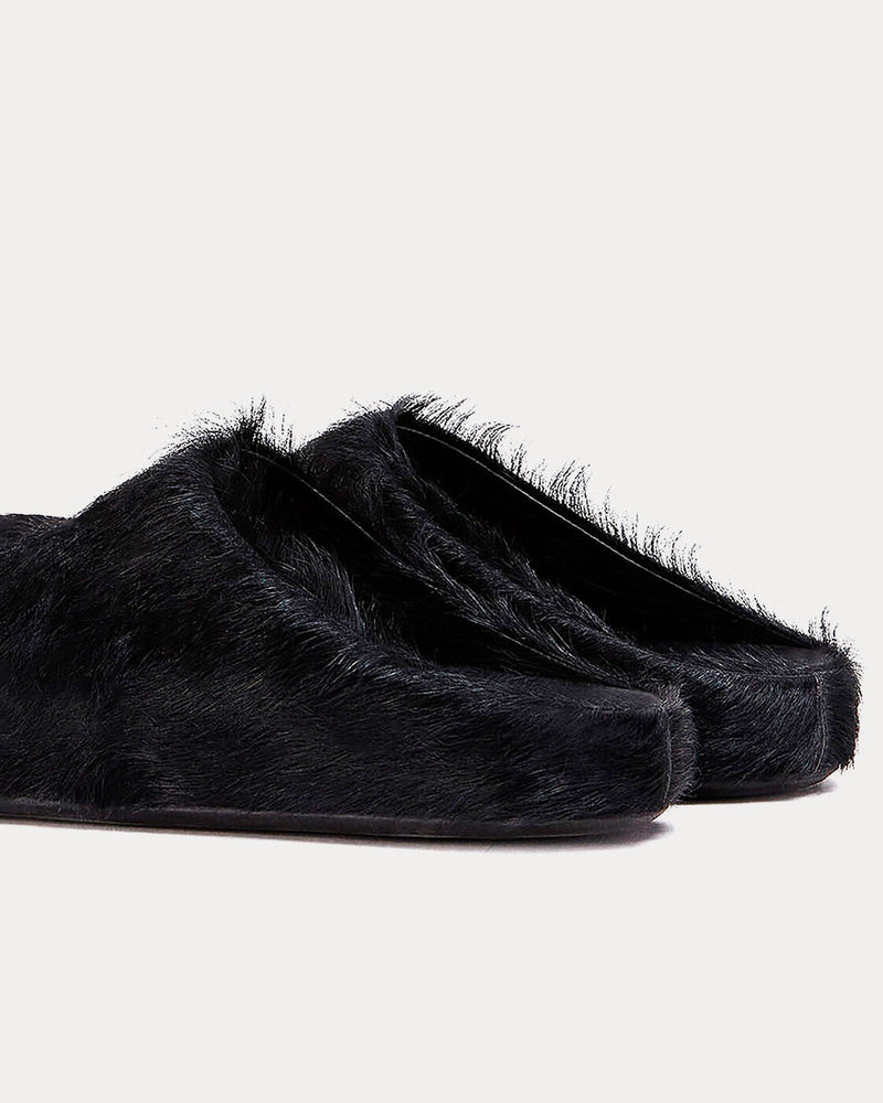 Marni Fussbett Longhair Calfskin Black Sabot Mules - 3