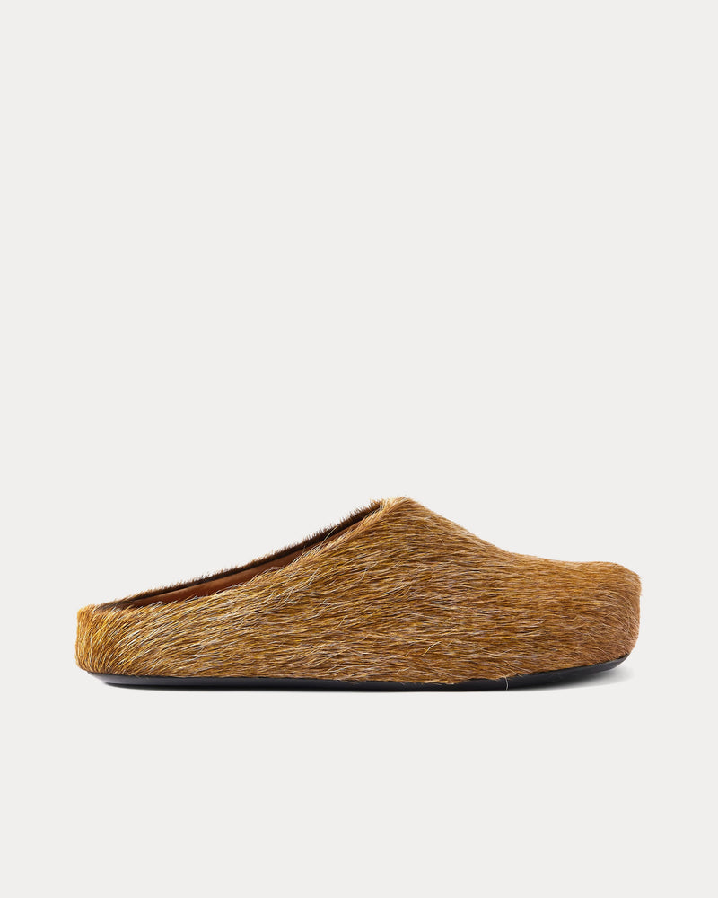 Marni Fussbett Longhair Calfskin Brown Sabot Mules - 1