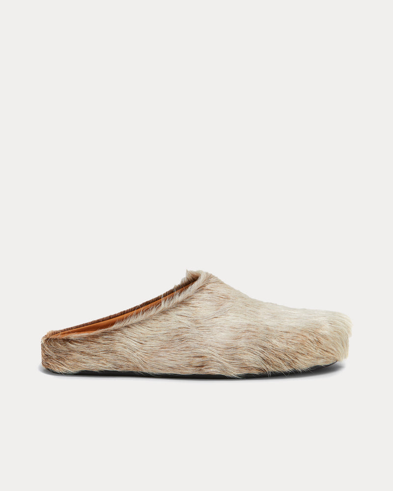 Marni Fussbett Longhair Calfskin Soft Beige Sabot Mules - 1