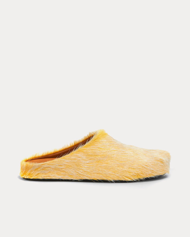 Marni Fussbett Longhair Calfskin Yellow Sabot Mules - 1