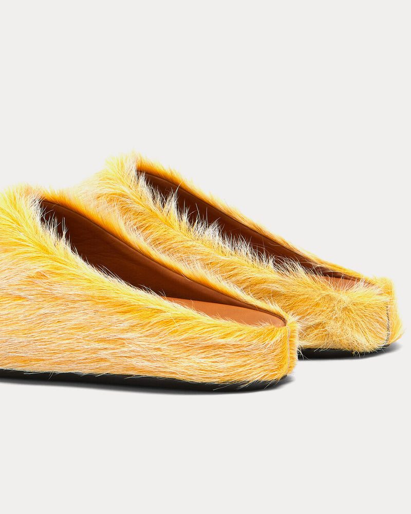 Marni Fussbett Longhair Calfskin Yellow Sabot Mules - 3