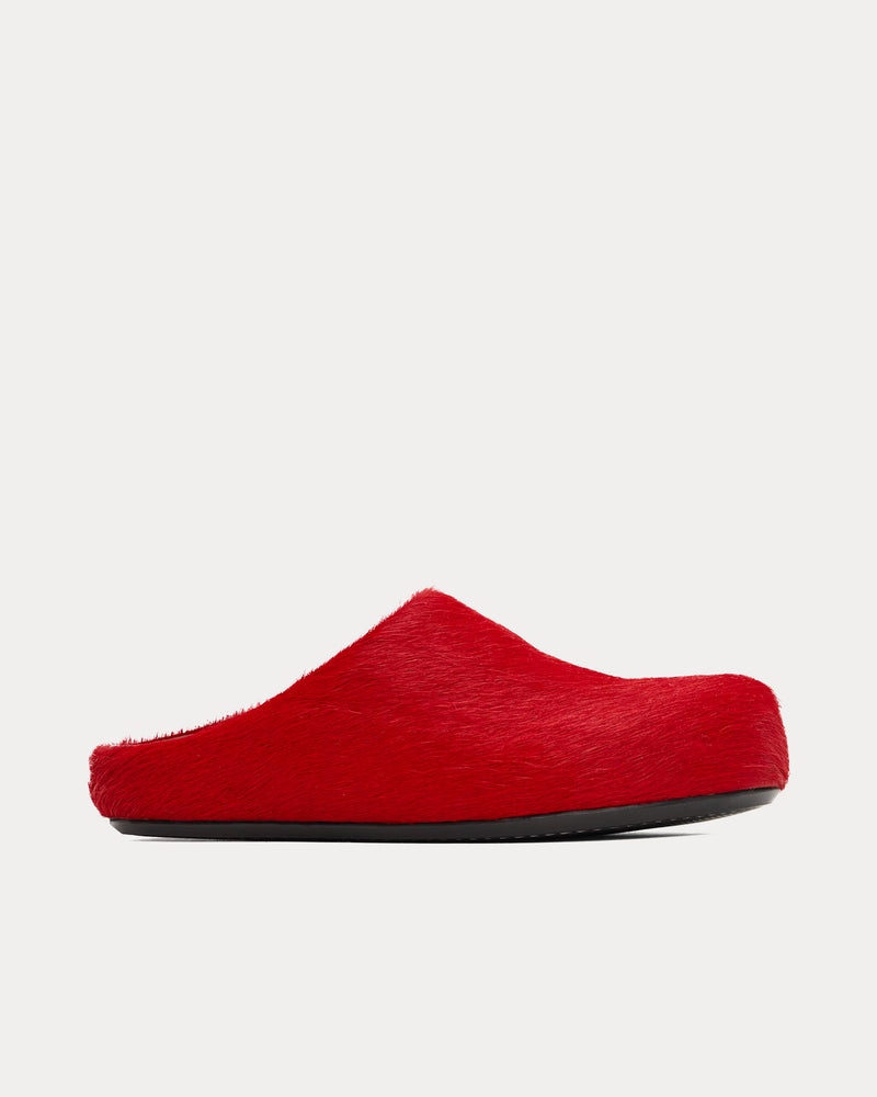 Marni Fussbett Longhair Calfskin Red Sabot Mules - 1