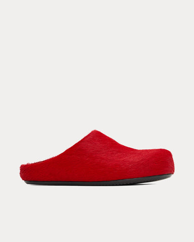 Marni Fussbett Longhair Calfskin Red Sabot Mules