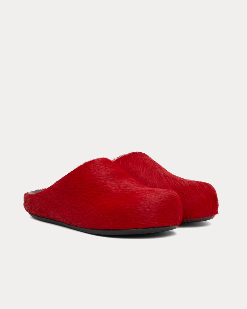 Marni Fussbett Longhair Calfskin Red Sabot Mules - 2