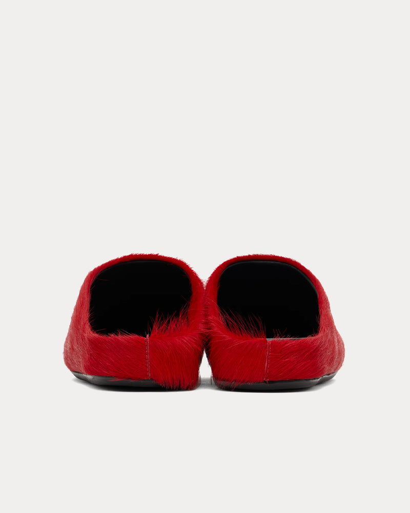 Marni Fussbett Longhair Calfskin Red Sabot Mules - 3