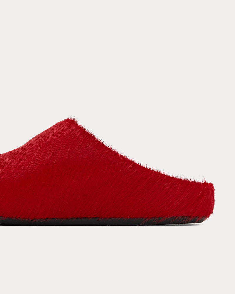 Marni Fussbett Longhair Calfskin Red Sabot Mules - 4