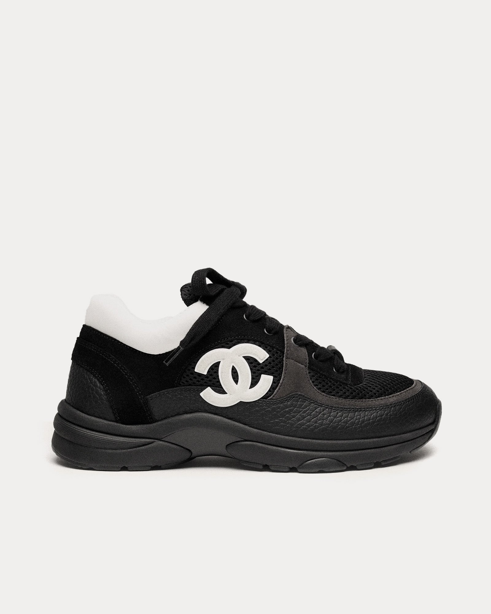 Chanel Mesh, Suede Calfskin & Grained Calfskin Black / White Low Top Sneakers - 1