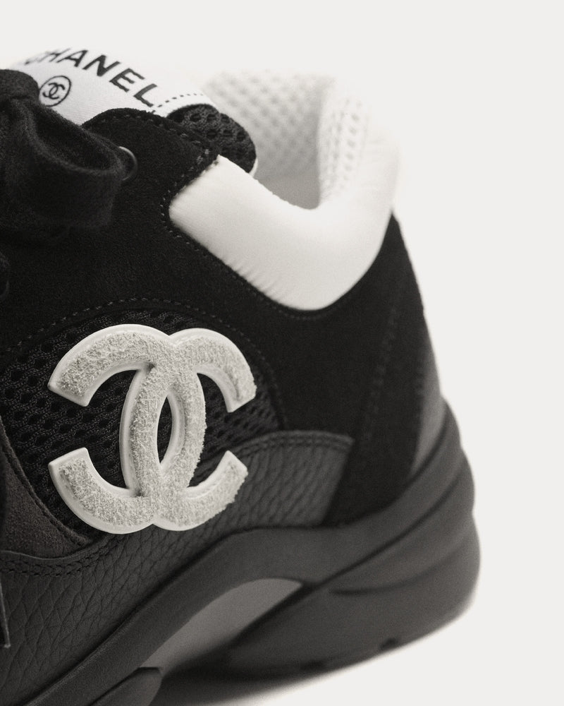 Chanel Mesh, Suede Calfskin & Grained Calfskin Black / White Low Top Sneakers - 2