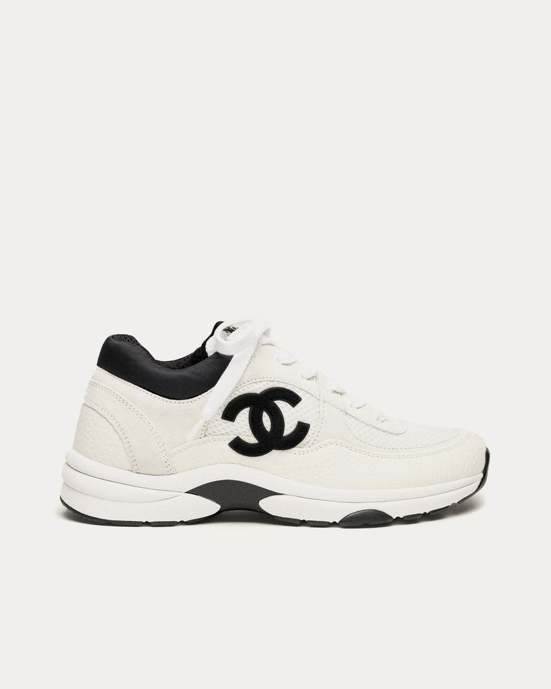 Chanel Mesh, Suede Calfskin & Grained Calfskin White / Black Low Top Sneakers - 1