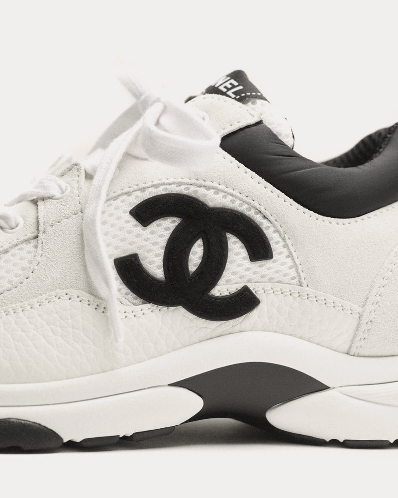 Chanel Mesh, Suede Calfskin & Grained Calfskin White / Black Low Top Sneakers - 2