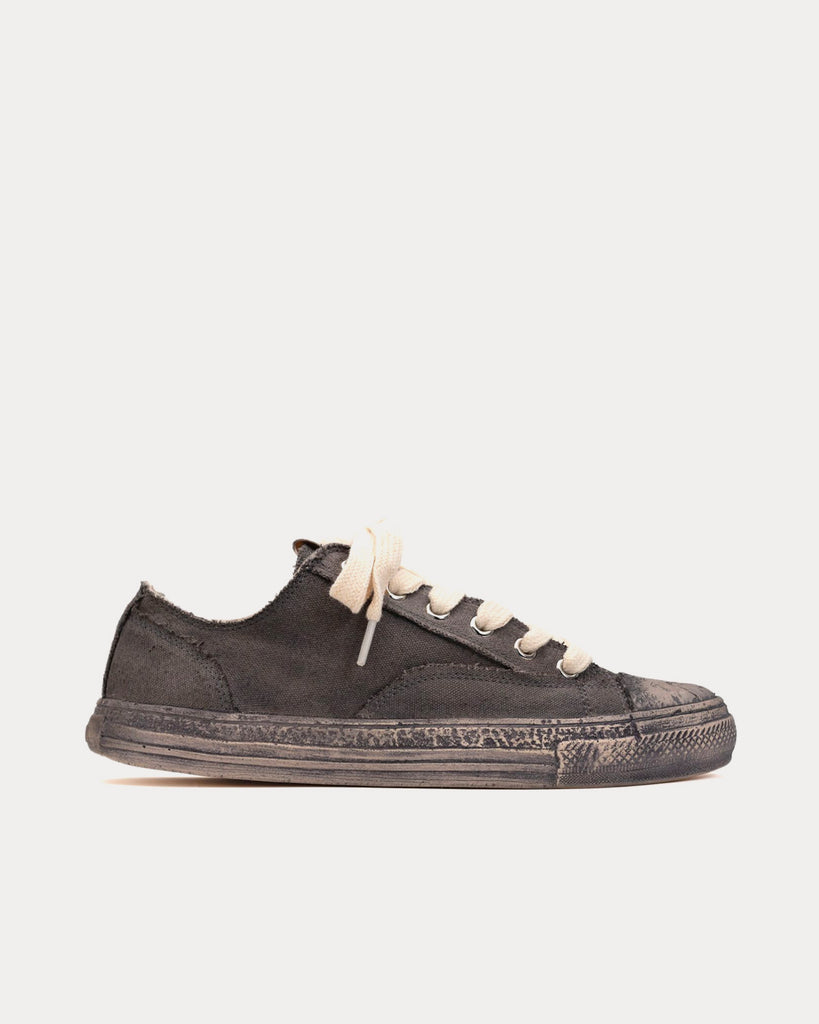 Past Sole Overdyed Canvas Black Low Top Sneakers