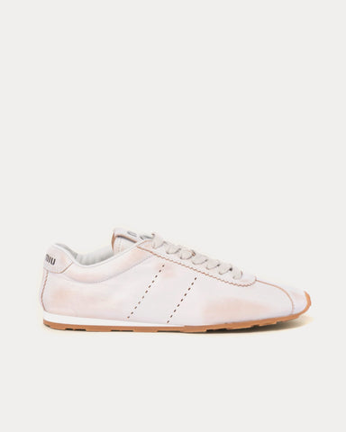 Miu Miu Bleached Nappa Leather White Low Top Sneakers