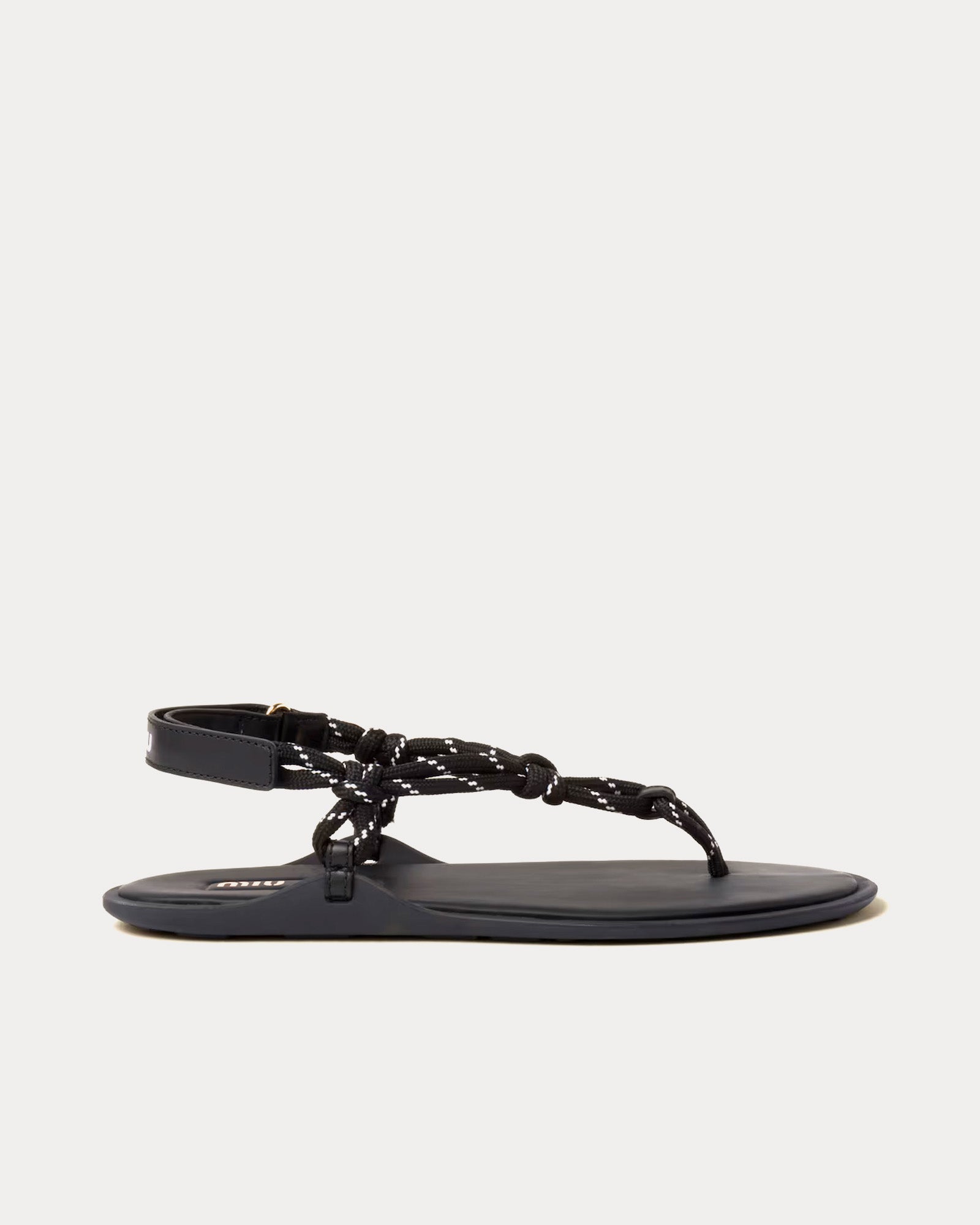 Miu Miu Riviere Cord & Leather Black Sandals - 1