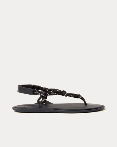 Miu Miu Riviere Cord & Leather Black Sandals