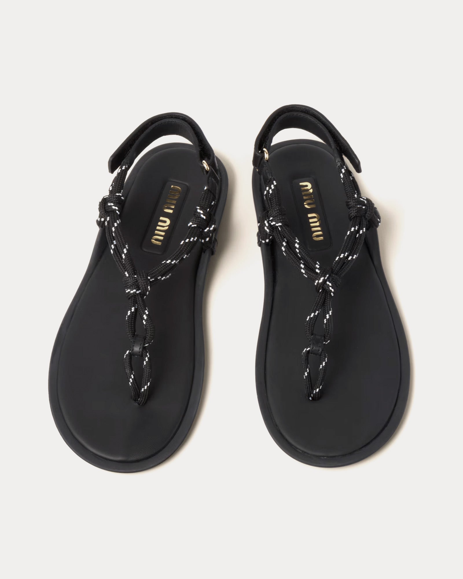 Miu Miu Riviere Cord & Leather Black Sandals - 2