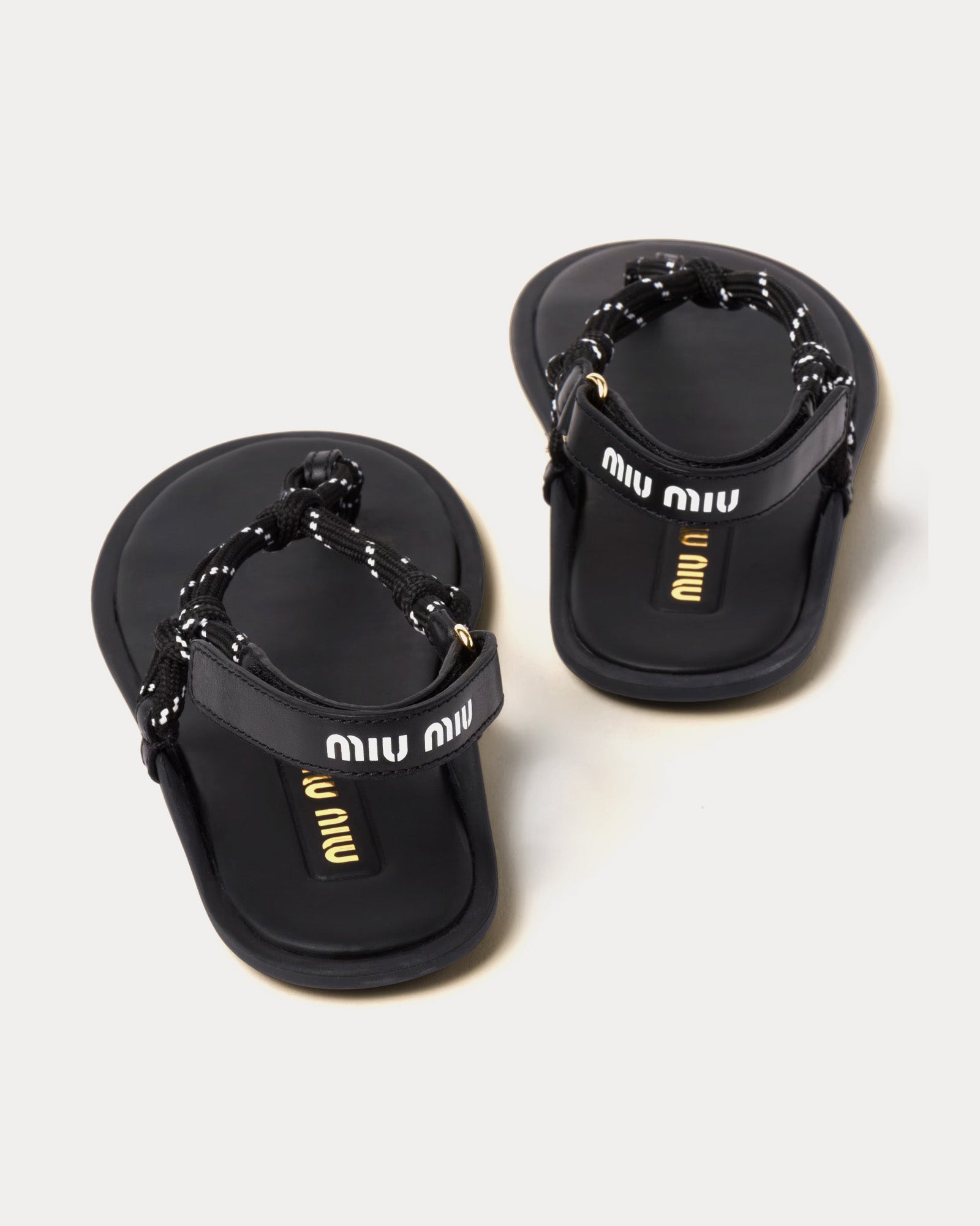 Miu Miu Riviere Cord & Leather Black Sandals - 3