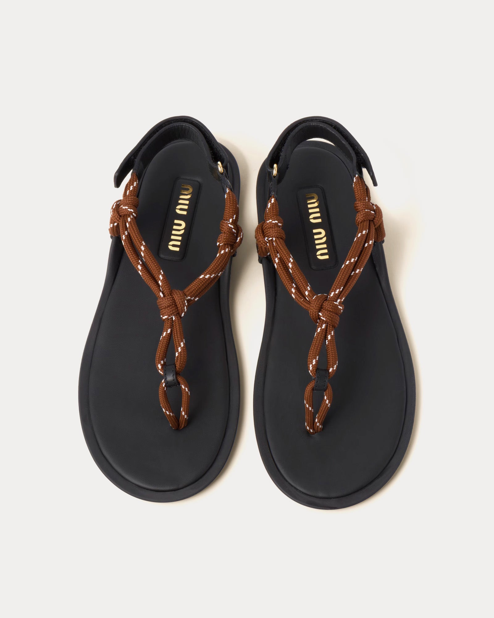 Miu Miu Riviere Cord & Leather Tobacco Sandals - 2