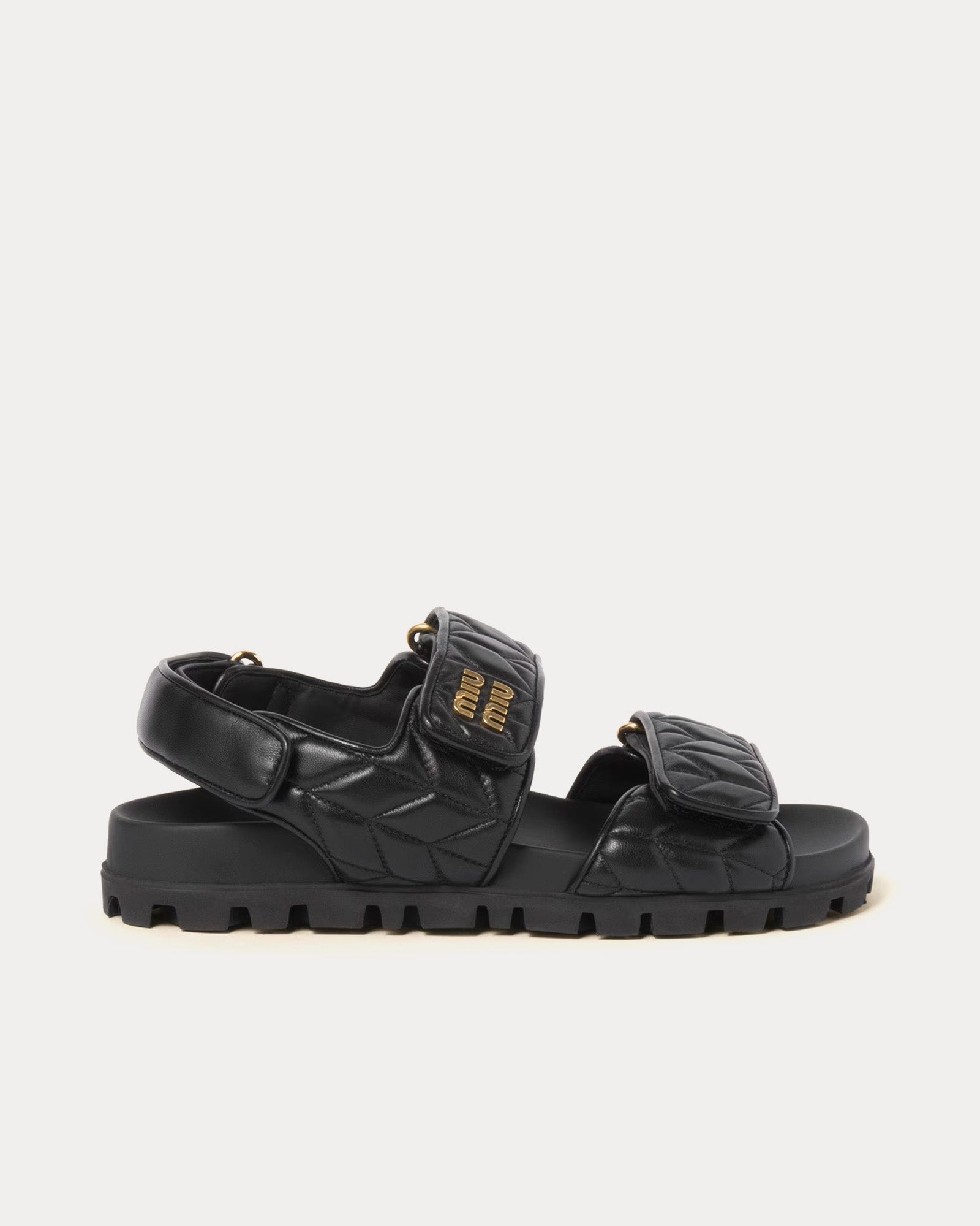 Miu Miu Sporty Matelassé Nappa Leather Black Sandals - 1