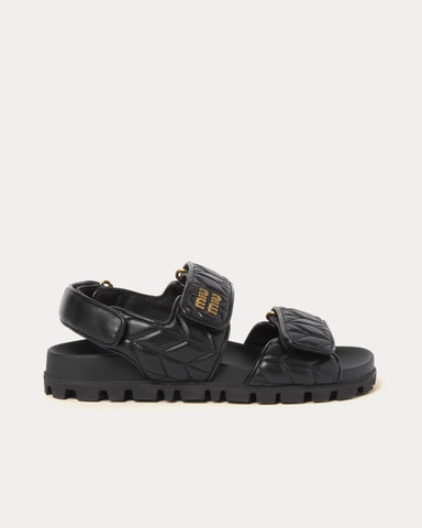 Miu Miu Sporty Matelassé Nappa Leather Black Sandals