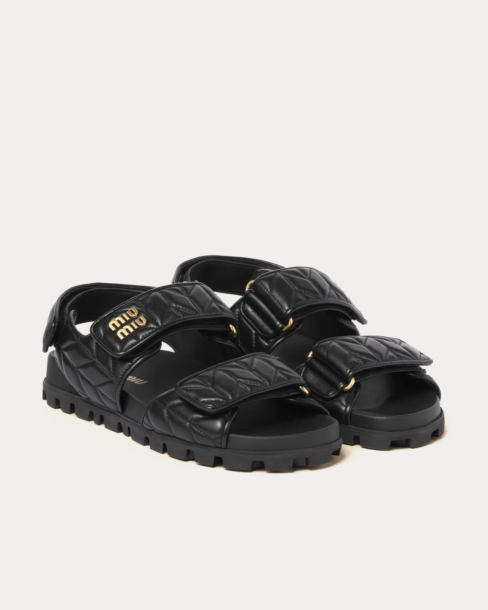 Miu Miu Sporty Matelassé Nappa Leather Black Sandals - 2