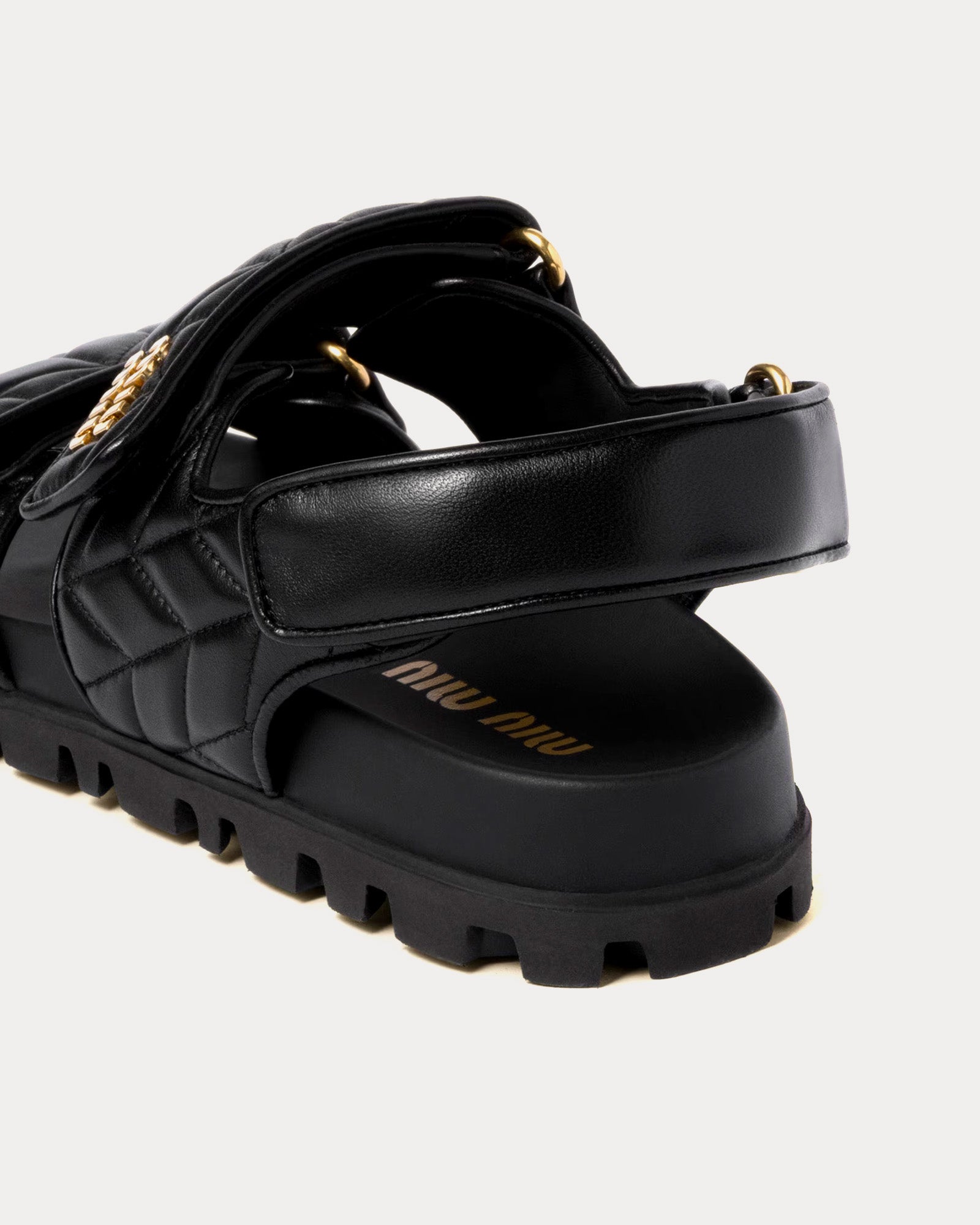 Miu Miu Sporty Matelassé Nappa Leather Black Sandals - 3