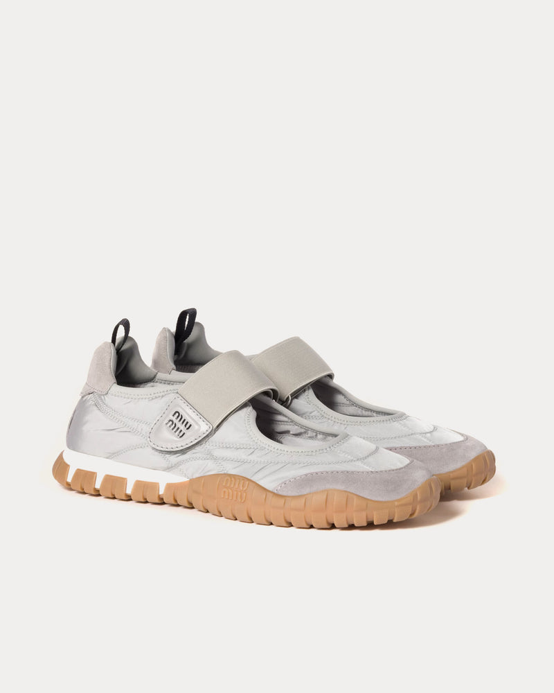 Miu Miu Tyre Technical Fabric & Suede Cloudy Grey Ballerinas - 2