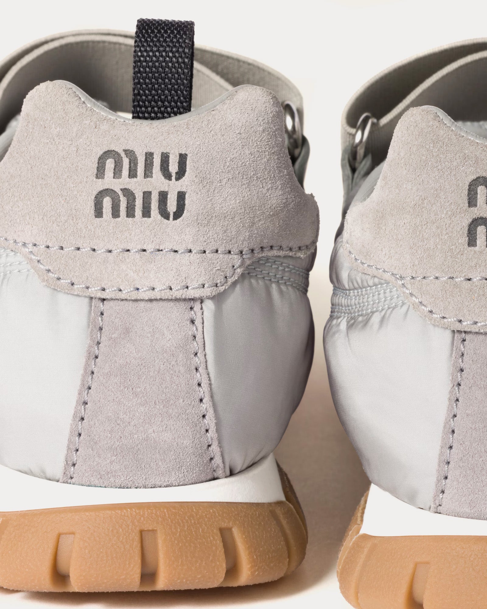 Miu Miu Tyre Technical Fabric & Suede Cloudy Grey Ballerinas - 3