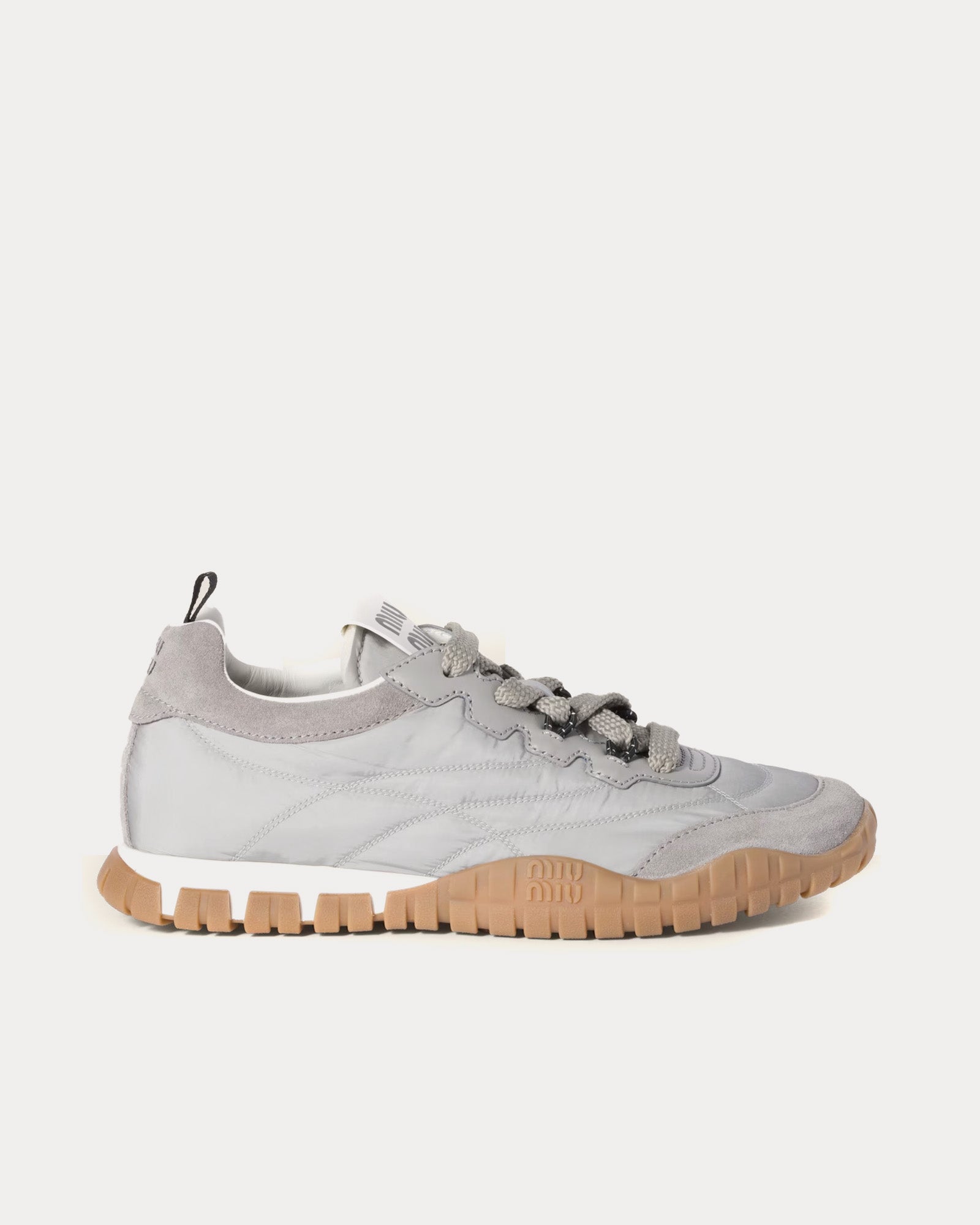 Miu Miu Tyre Technical Fabric & Suede Cloudy Grey Low Top Sneakers - 1