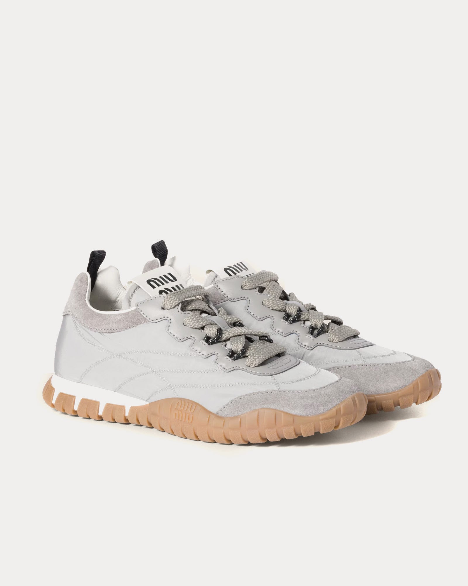 Miu Miu Tyre Technical Fabric & Suede Cloudy Grey Low Top Sneakers - 2