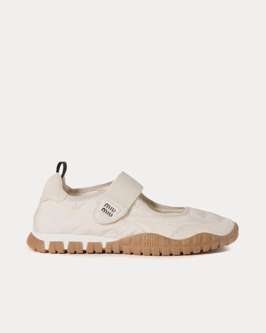 Miu Miu Tyre Technical Fabric & Suede Ivory Ballerinas