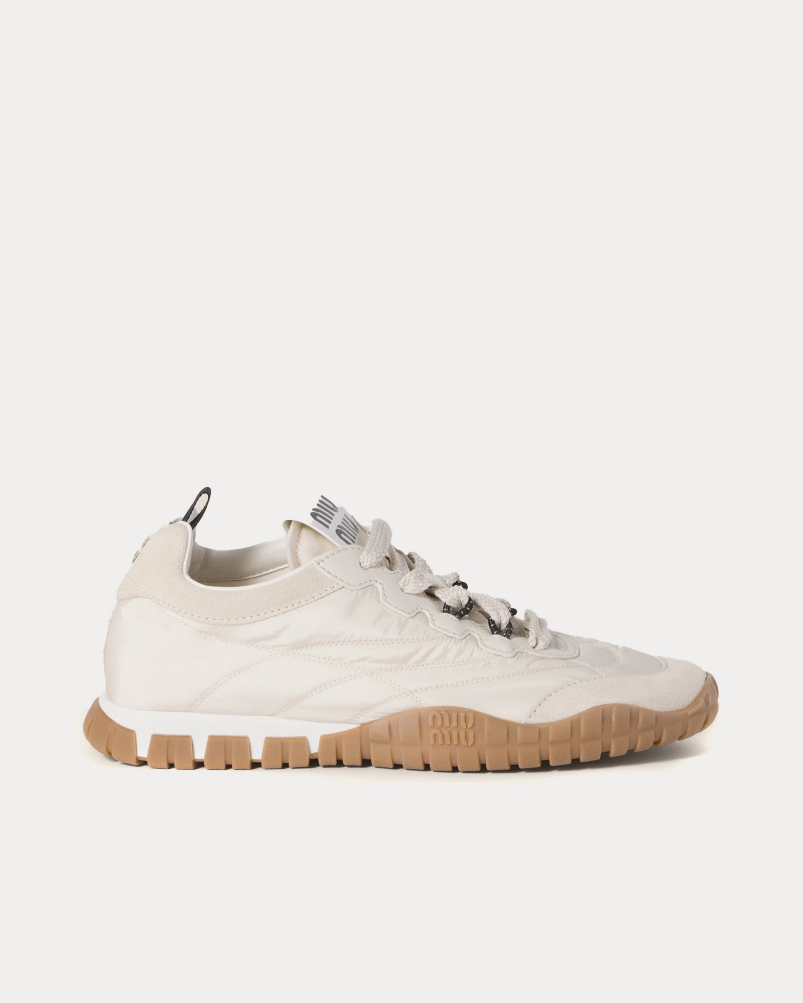 Miu Miu Tyre Technical Fabric & Suede Ivory Low Top Sneakers - 1