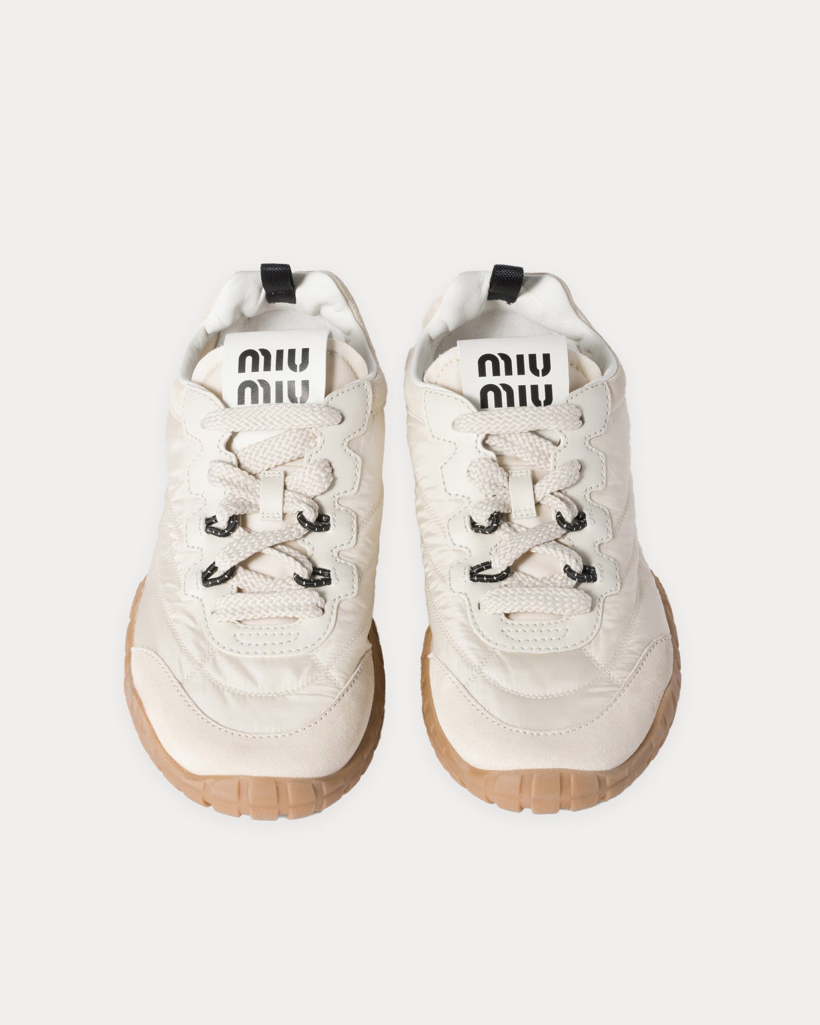 Miu Miu Tyre Technical Fabric & Suede Ivory Low Top Sneakers - 2