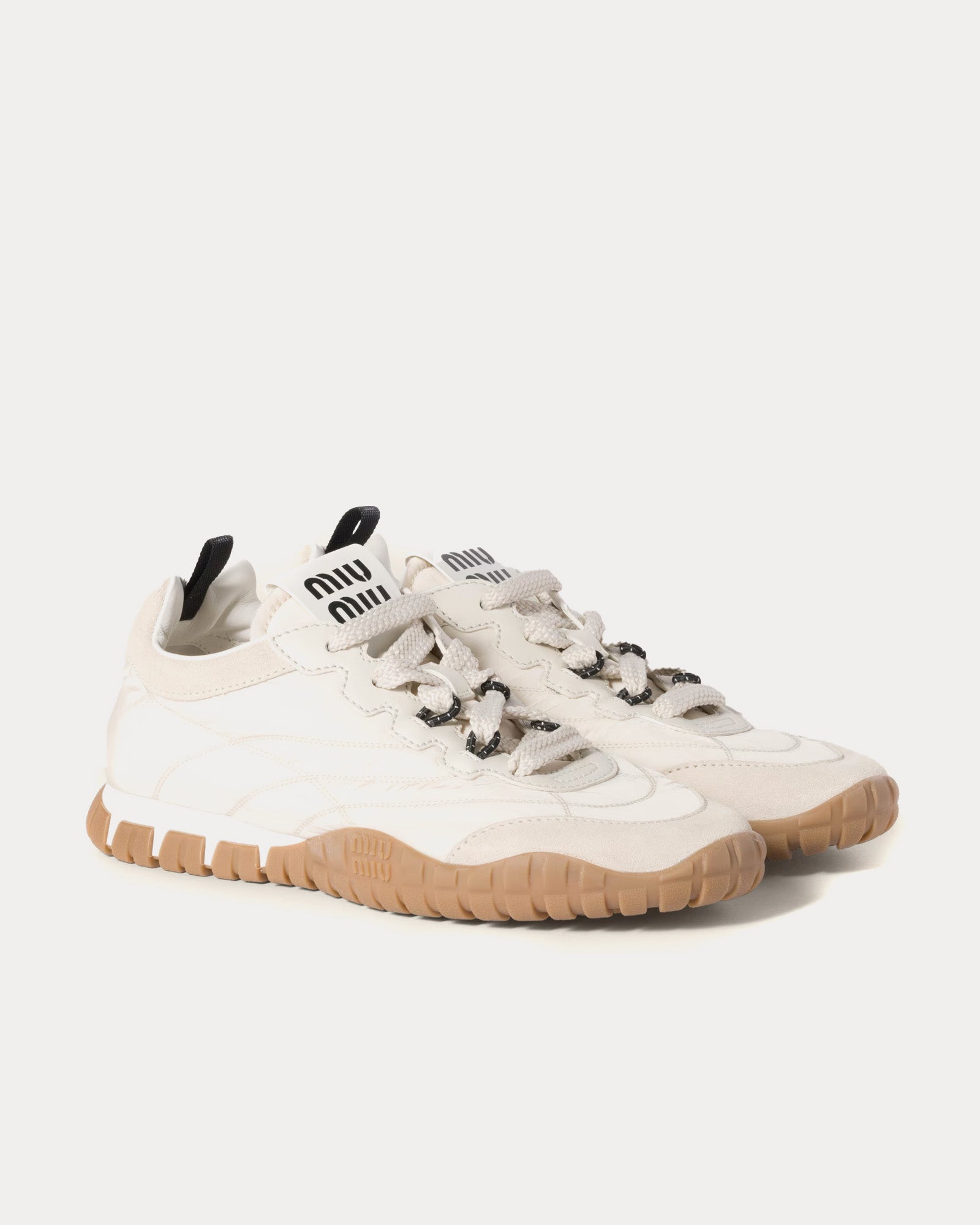 Miu Miu Tyre Technical Fabric & Suede Ivory Low Top Sneakers - 3