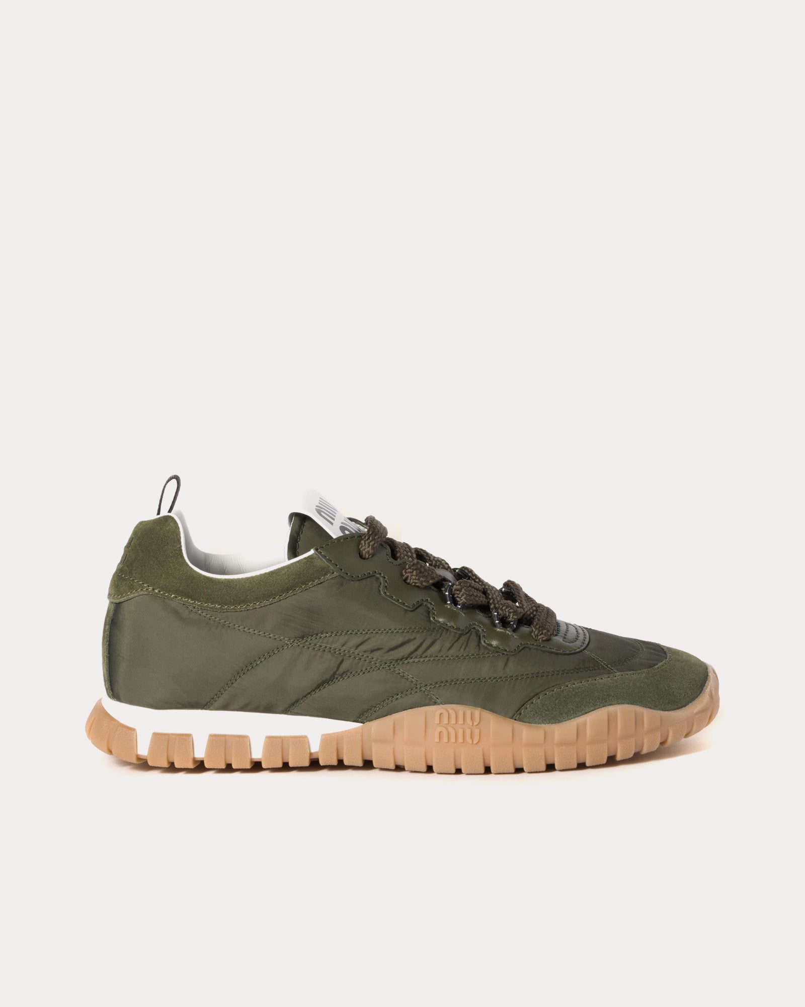 Miu Miu Tyre Technical Fabric & Suede Loden Green Low Top Sneakers - 1