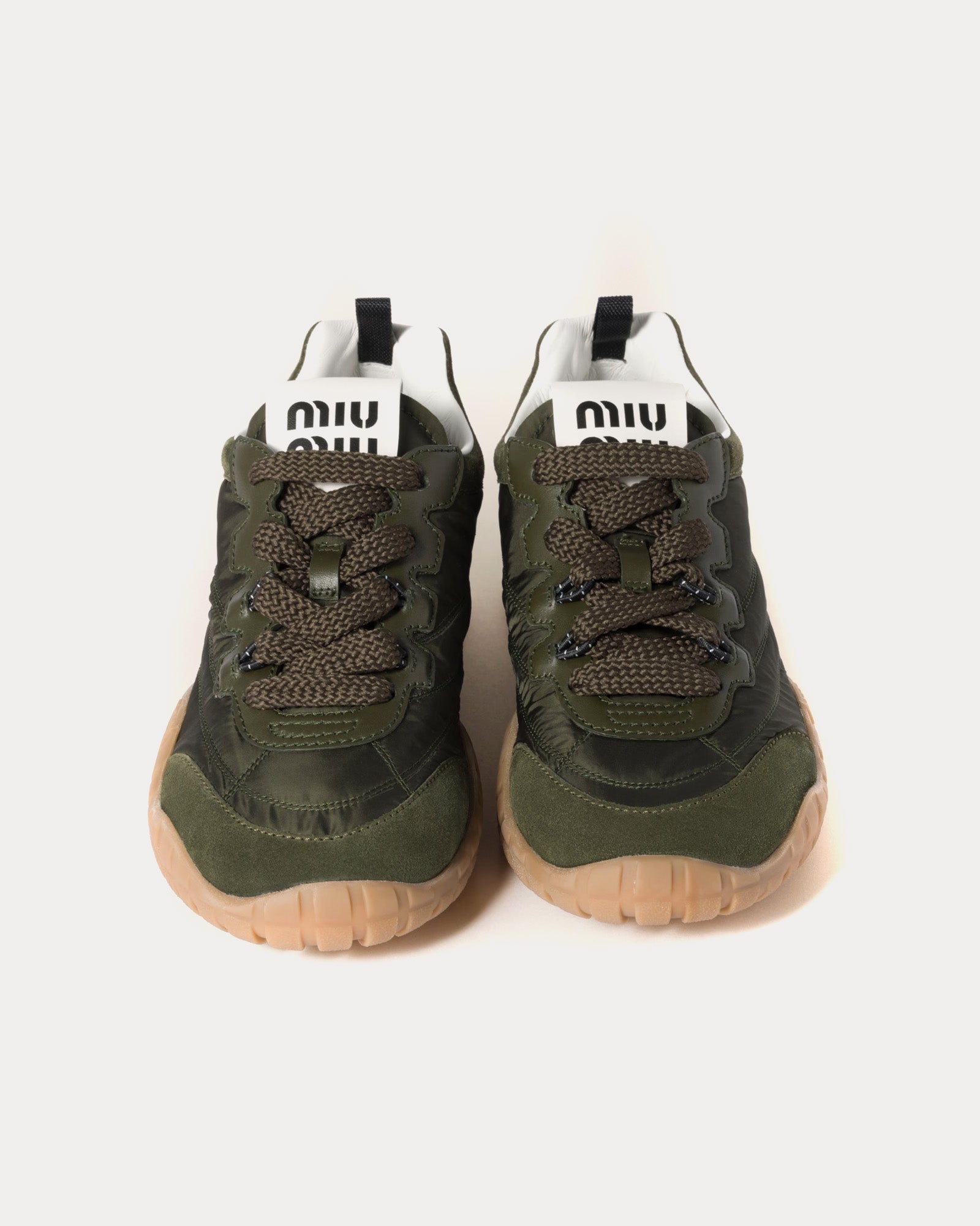 Miu Miu Tyre Technical Fabric & Suede Loden Green Low Top Sneakers - 2