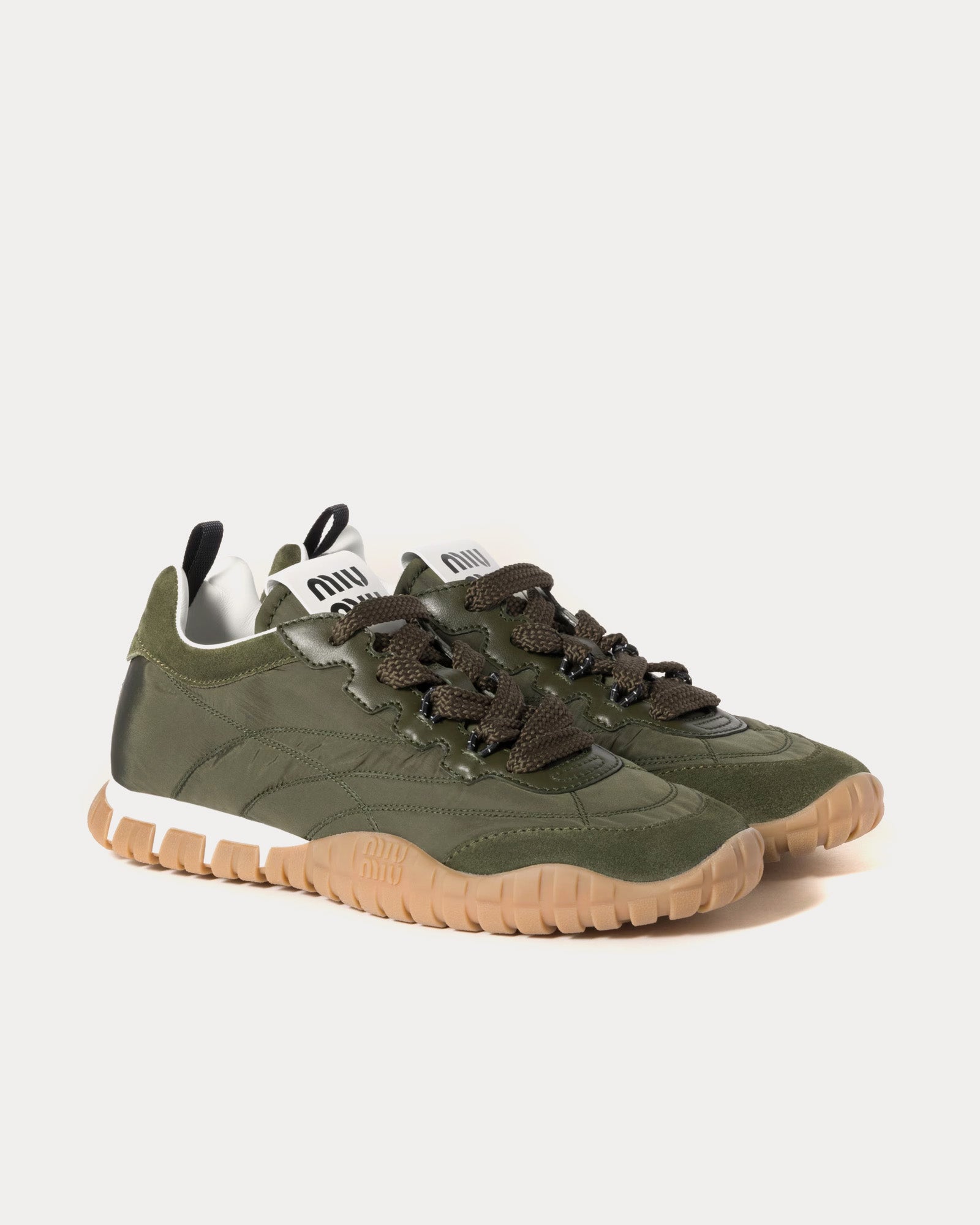 Miu Miu Tyre Technical Fabric & Suede Loden Green Low Top Sneakers - 3