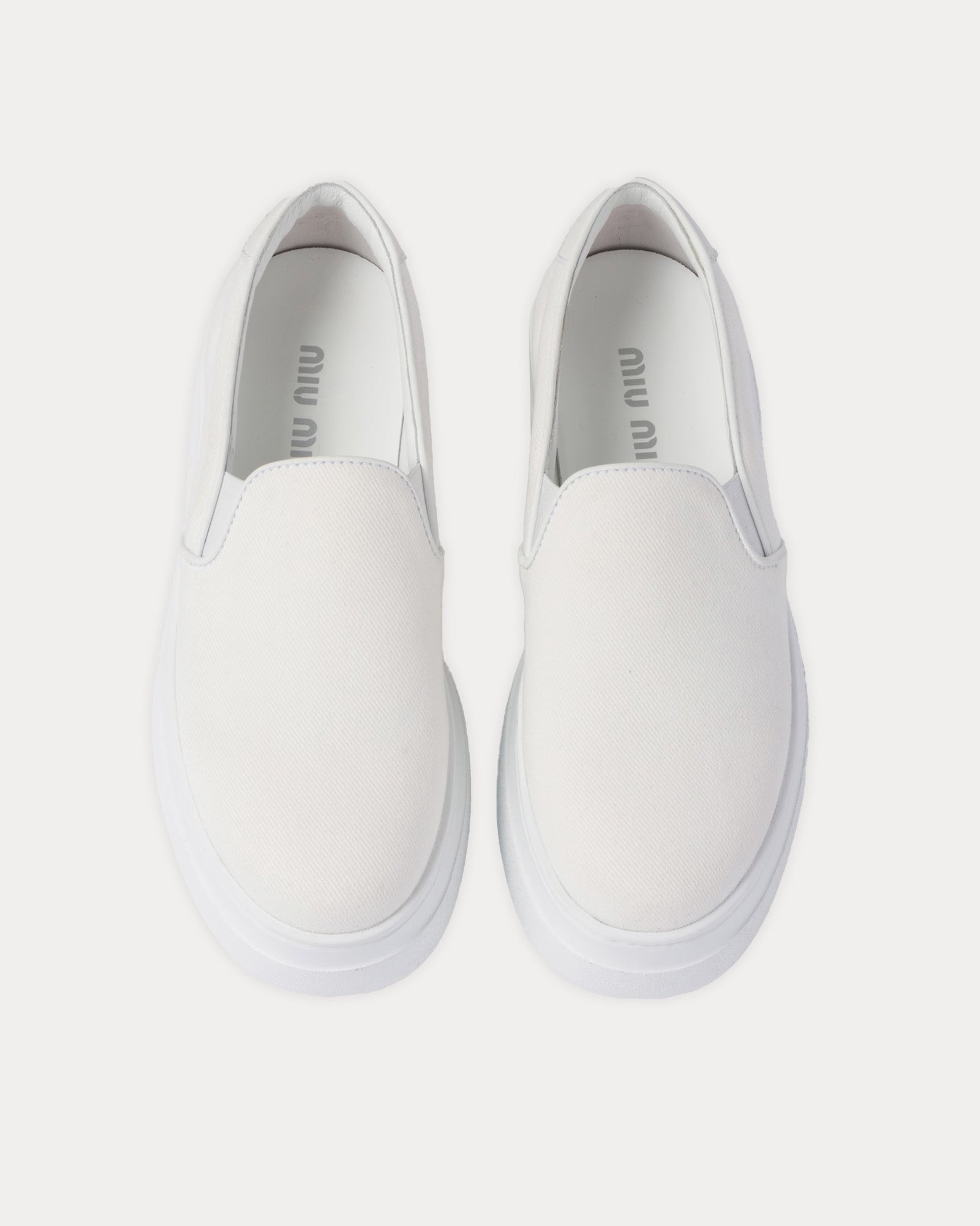 Miu Miu Washed Cotton Drill White Slip On Sneakers - 2