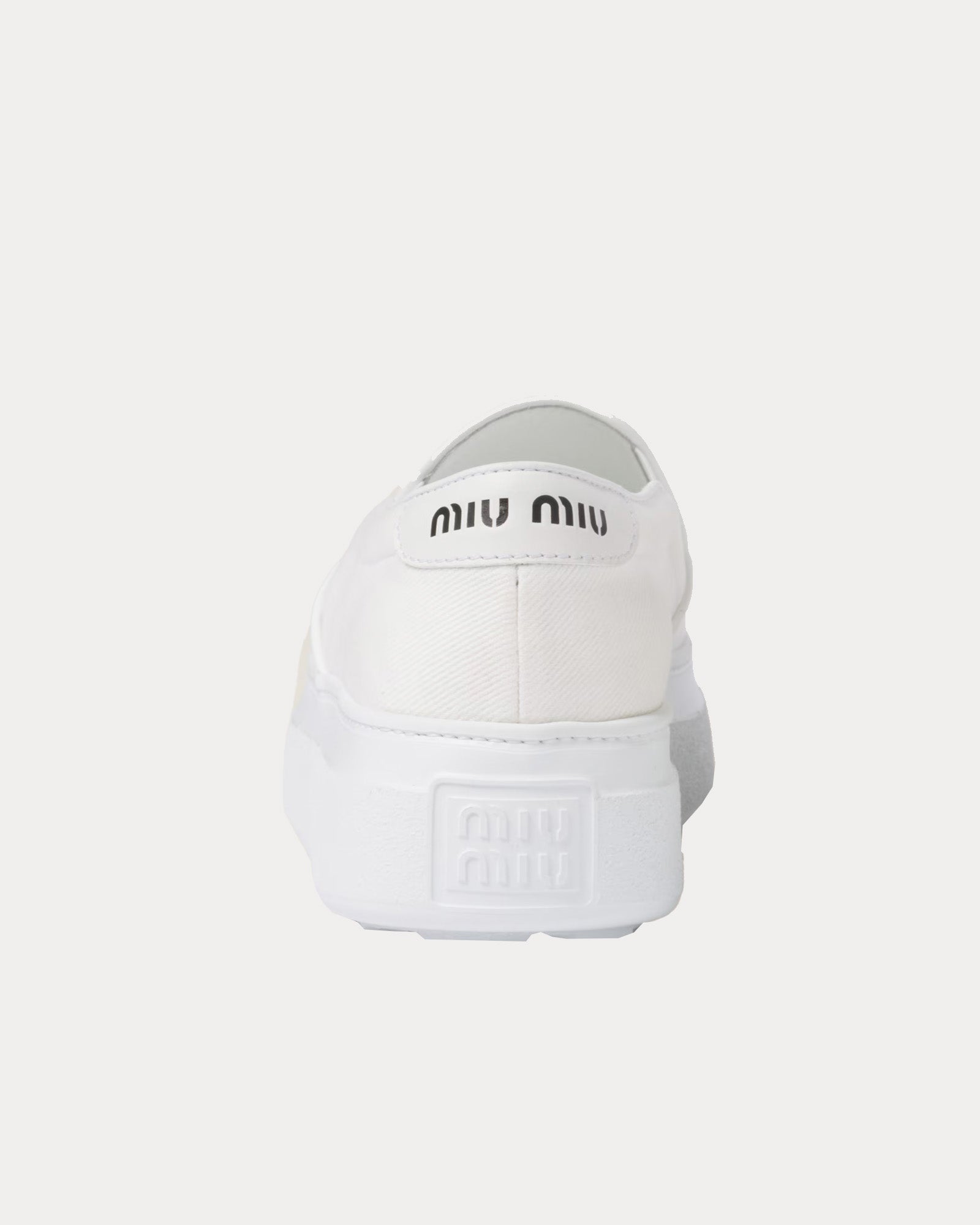 Miu Miu Washed Cotton Drill White Slip On Sneakers - 3