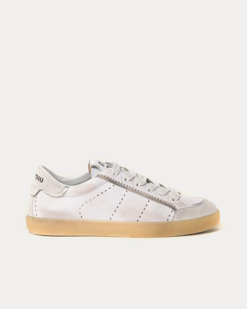 Miu Miu Bleached Leather White Low Top Sneakers - 1