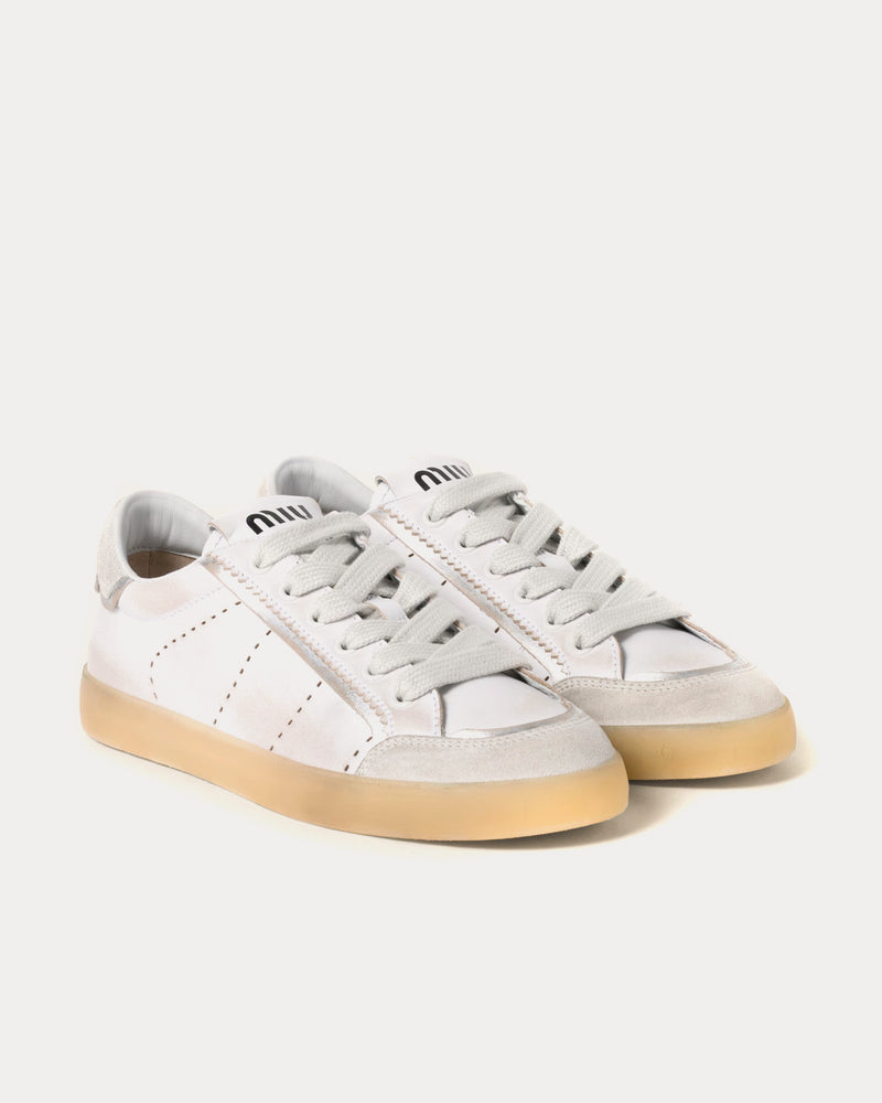 Miu Miu Bleached Leather White Low Top Sneakers - 2