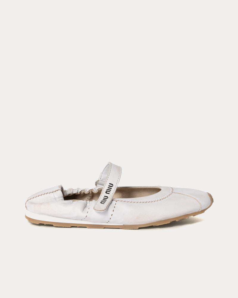 Miu Miu Bleached Nappa Leather White Ballerinas - 1