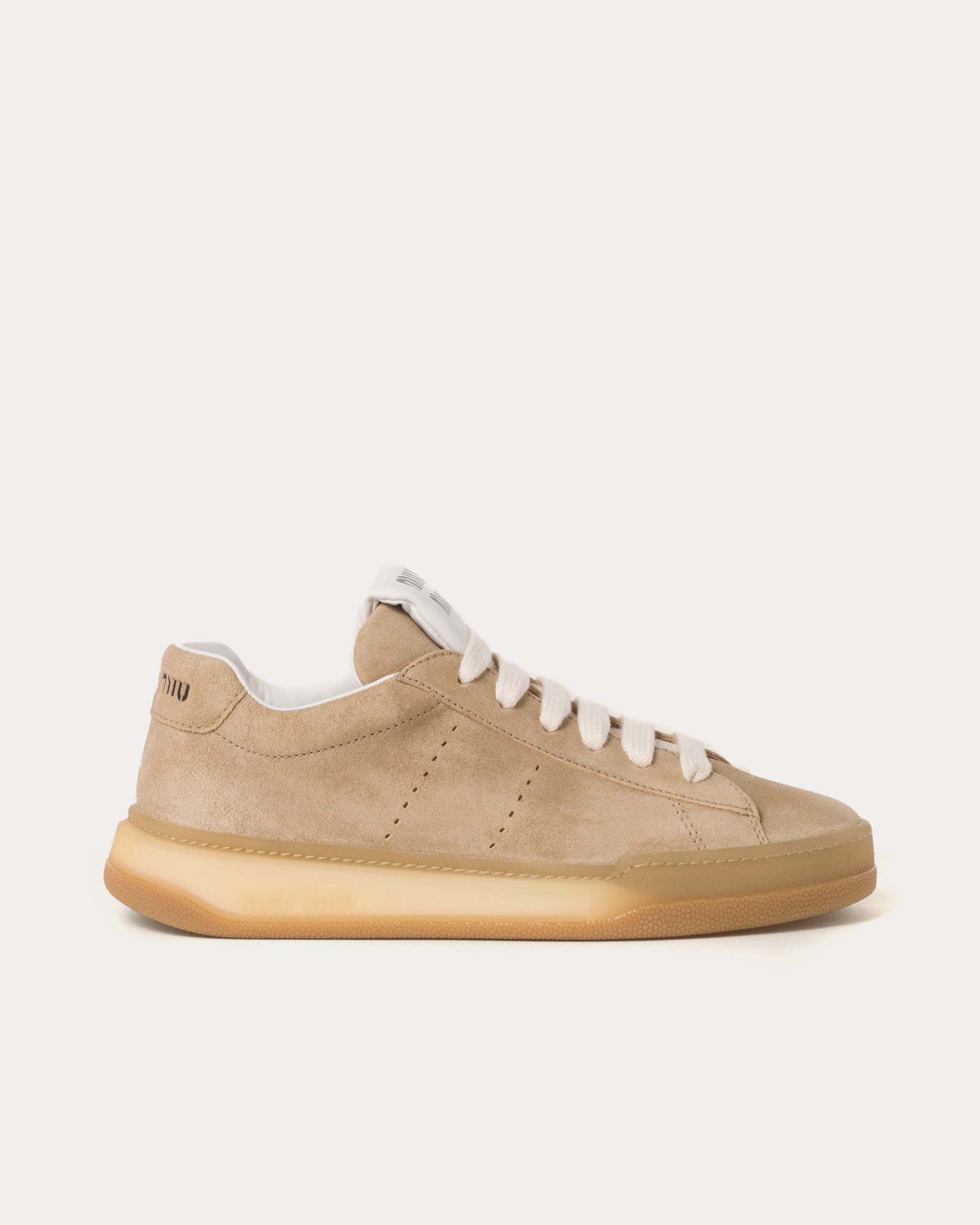 Miu Miu Bleached Suede Ecru Low Top Sneakers - 1