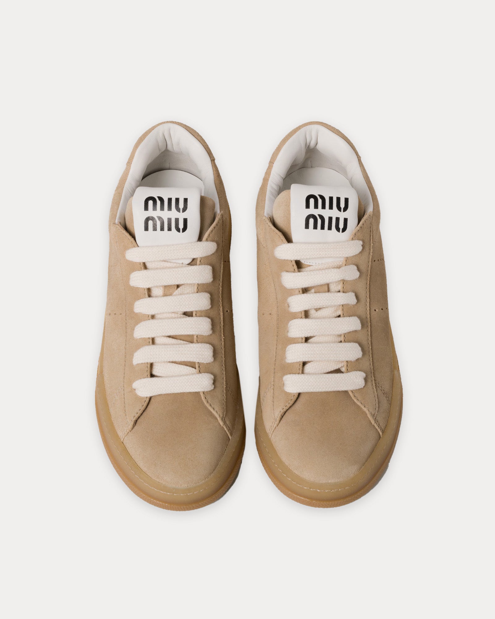 Miu Miu Bleached Suede Ecru Low Top Sneakers - 2