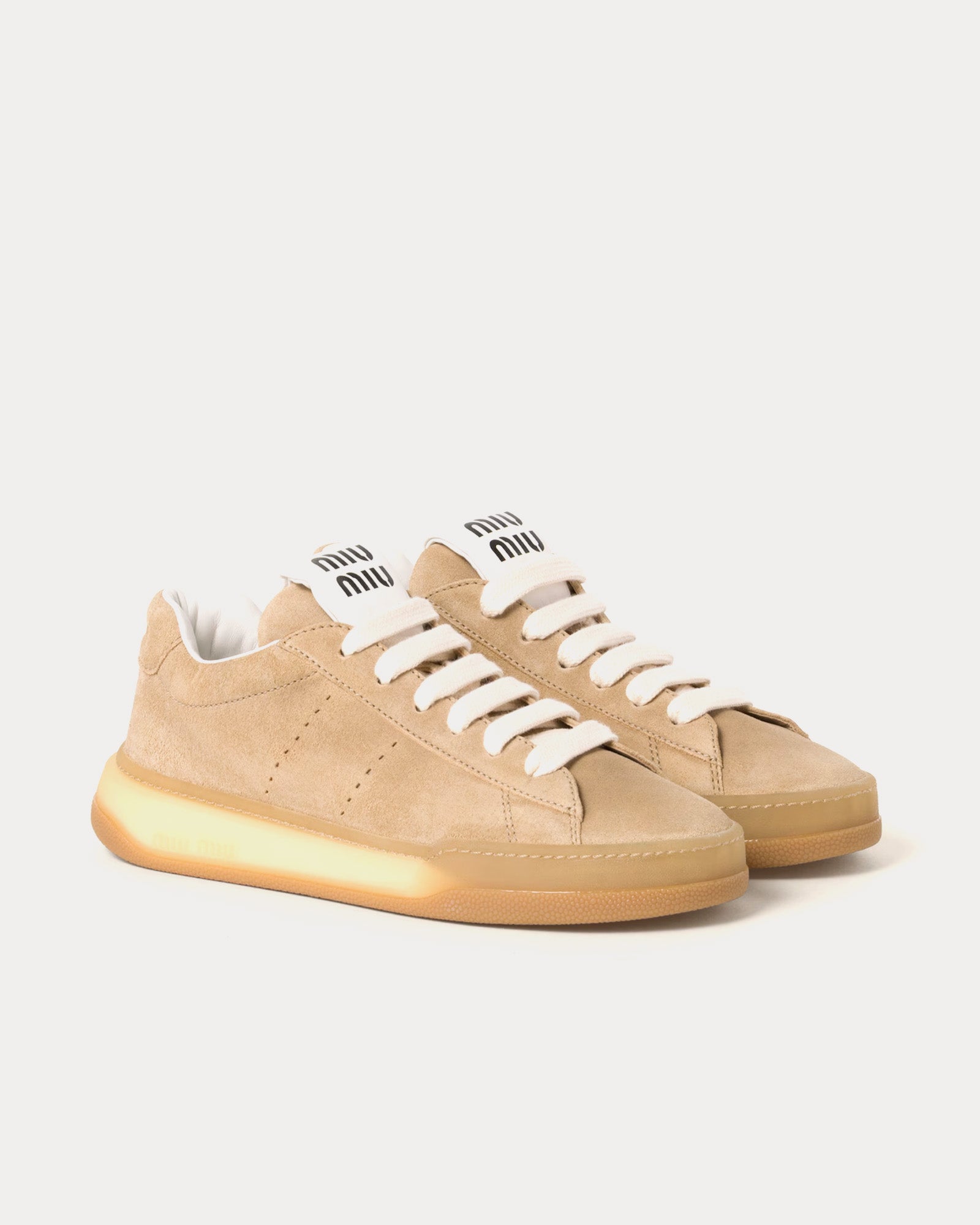 Miu Miu Bleached Suede Ecru Low Top Sneakers - 4