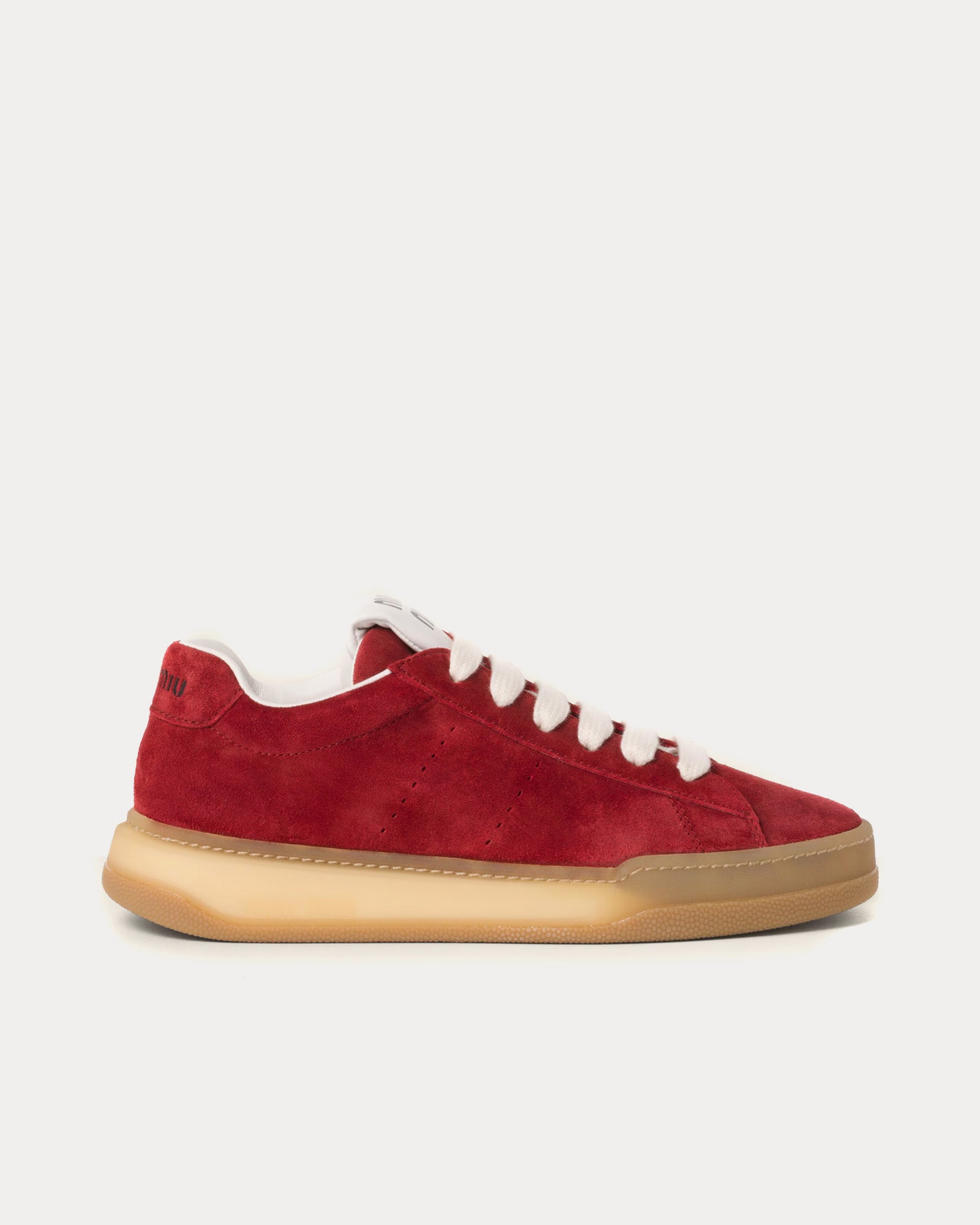 Miu Miu Bleached Suede Scarlet Low Top Sneakers - 1