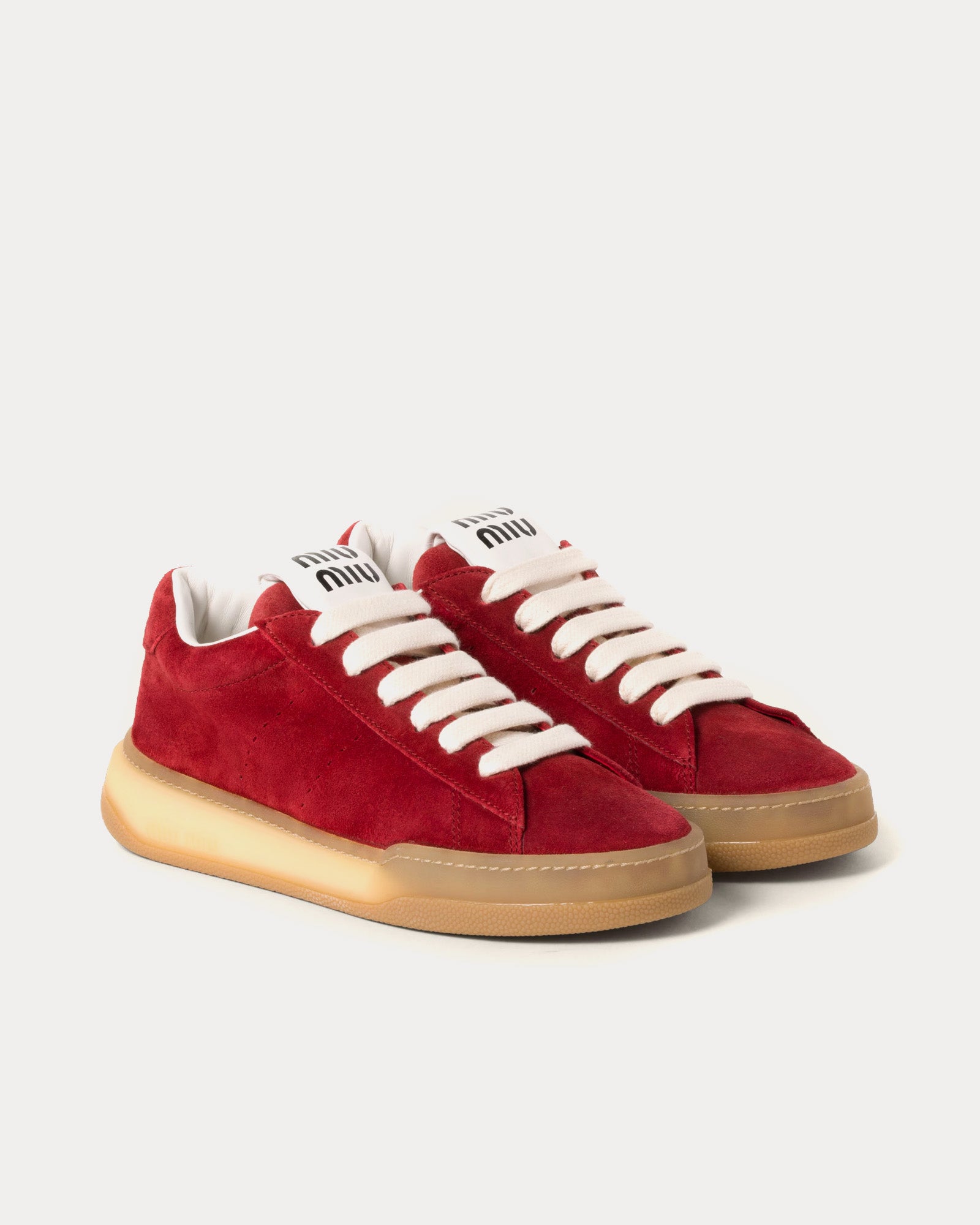 Miu Miu Bleached Suede Scarlet Low Top Sneakers - 2