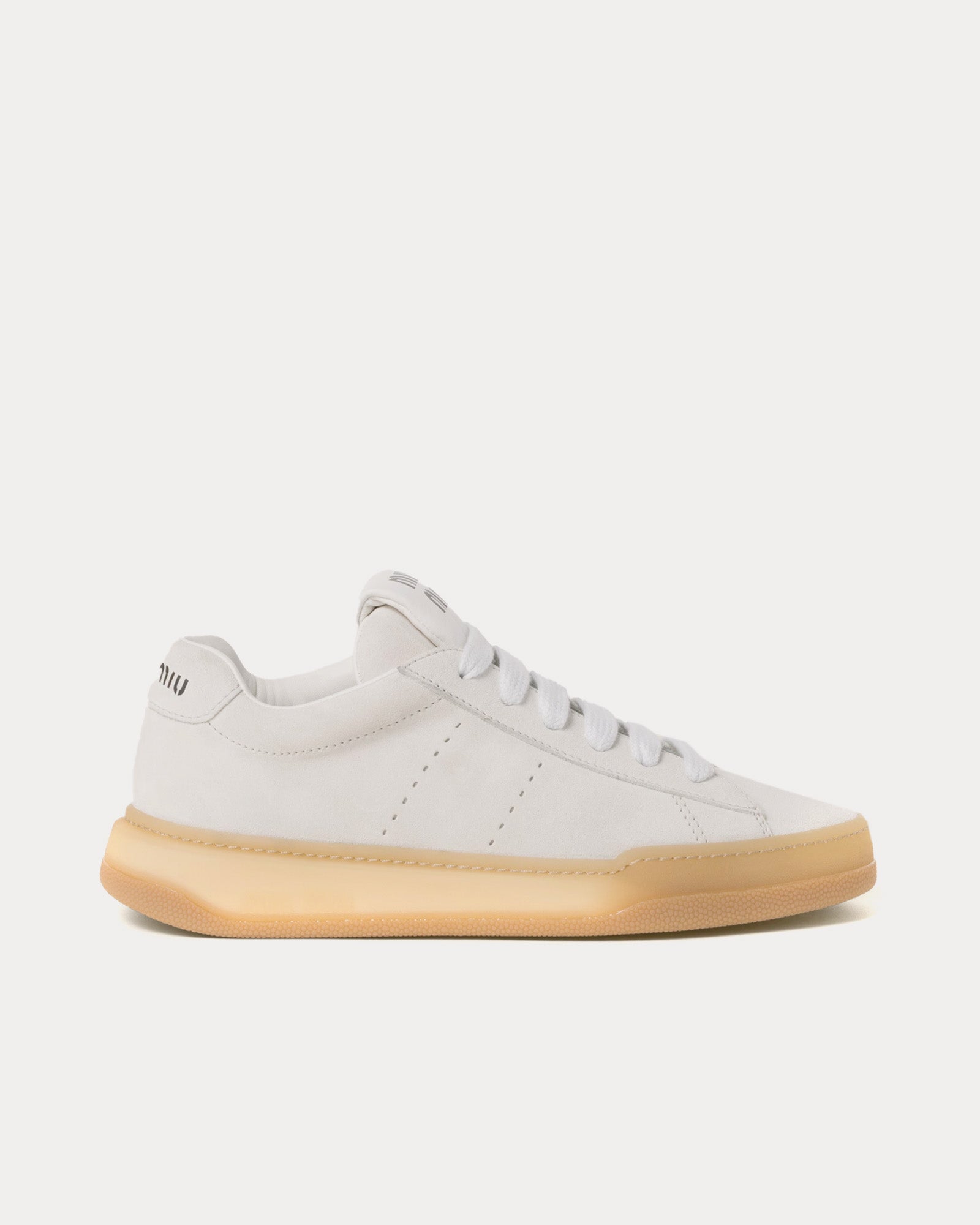 Miu Miu Bleached Suede White Low Top Sneakers - 1