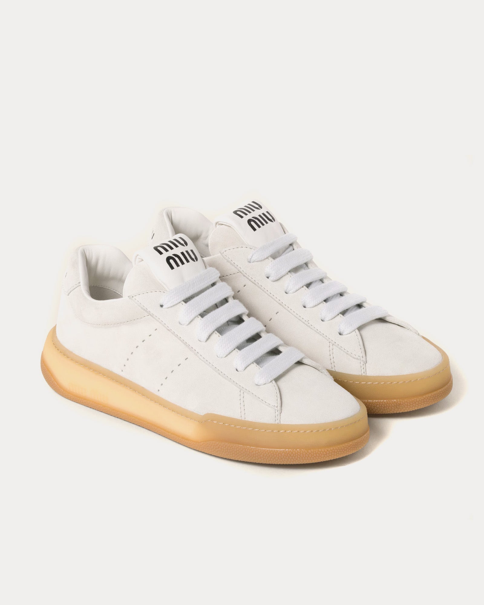 Miu Miu Bleached Suede White Low Top Sneakers - 2