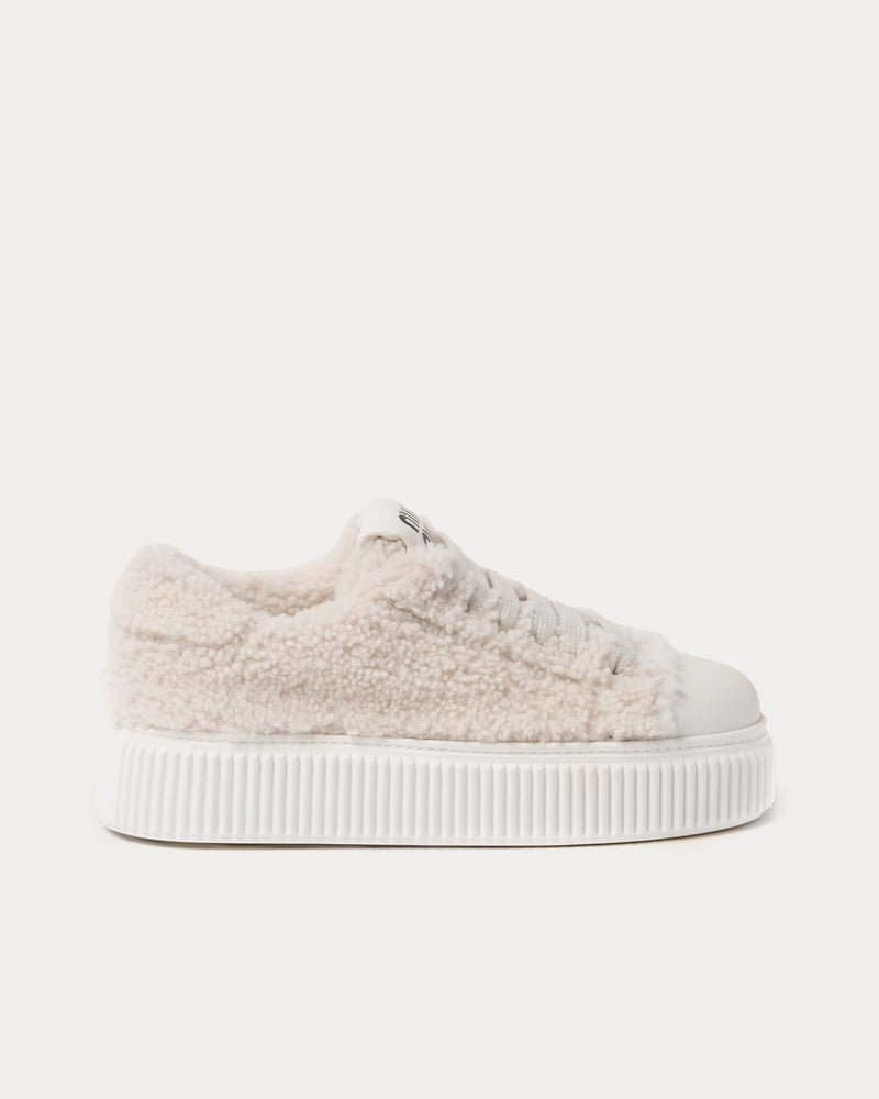 Miu Miu Classic Shearling White Low Top Sneakers - 1